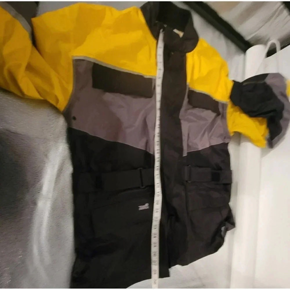 Tourmaster Motorcycle Rain Jacket Mens Yellow Black Lined Vented Sz XL 4 Pockets - Picture 8 of 13